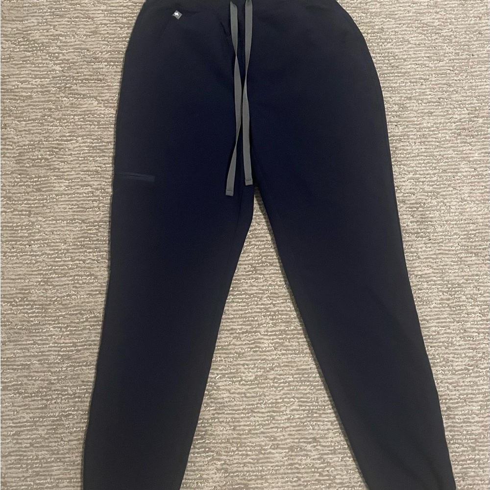 Womens Figs Navy Joggers with Gray Drawstrings